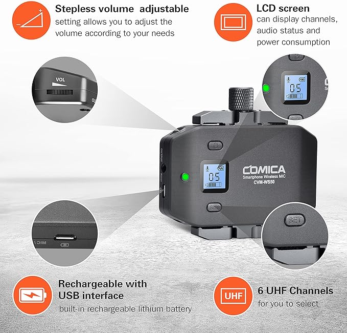 Wireless Microphone for Smartphone, Comica CVM-WS50(H) Handheld Microphone for iPhone/Android Phones Interview, Professional Recording Mic for Sing Video Vlog YouTube TikTok Facebook Livestream