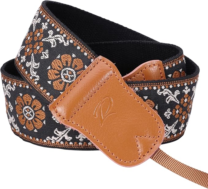 Padwa Lifestyle Camera Strap - 2" Wide Double Layer Cowhide Head Cotton Strap,Vintage Jacquard Embroidery Universal Neck & Shoulder Camera Straps for Photographers and All DSLR Cameras (Brown flower)