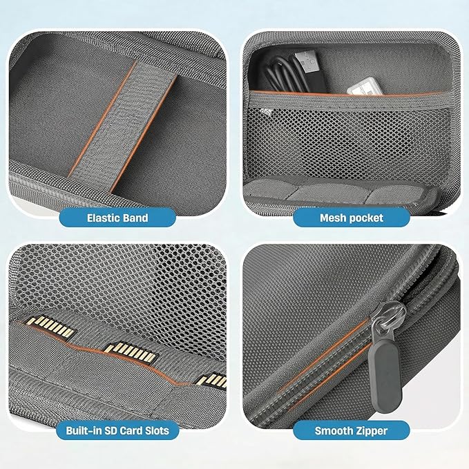 Digital Camera Case for CAMKORY/KODAK PIXPRO FZ45/FZ55/Canon IXUS 285 HS/AbergBest/Sony DSCW800/DSCW830 - Small Travel Compact Camera Holder with Mesh Pocket for SD Card & Accessories (Dark Gray)