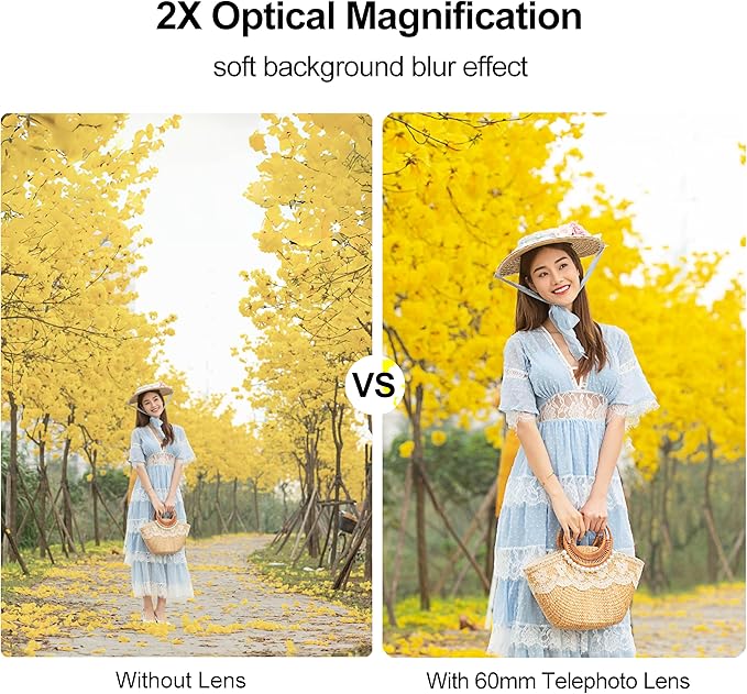 60mm Telephoto Lens for iPhone Android Smartphone, Compatible with SmallRig NEEWER Phone Cage, with 17mm Thread Universal Phone Lens Clip and Black Portable Bag