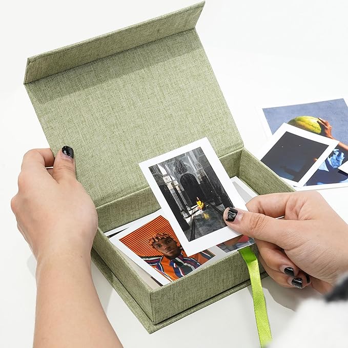 Vienrose Linen 4" x 6" Photo Cases and Postcard Keeper Storage Container Box 1Pcs for Photo, Postcard, Decorative Paper, GrassGreen