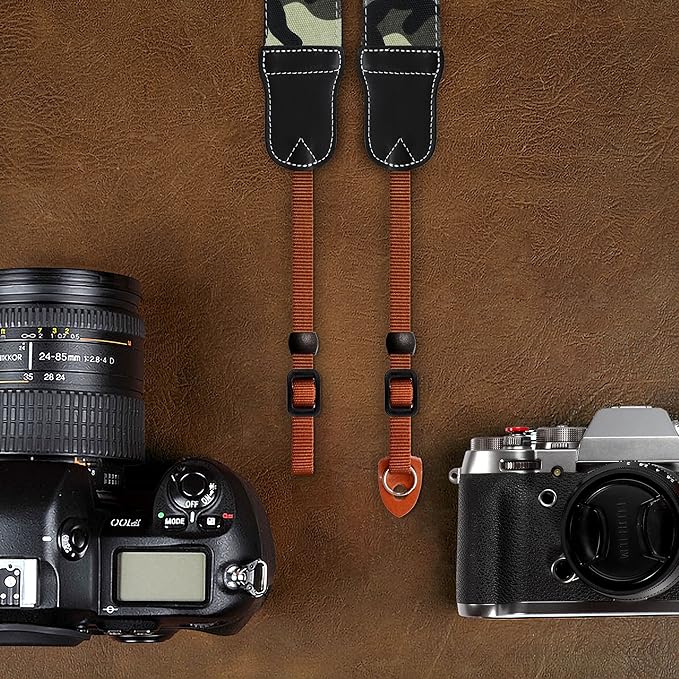Padwa Lifestyle Camouflage Camera Strap - Double Layer Cowhide Ends,2" Pure Cotton Vintage Woven forest Camo Camera Straps,Adjustable Neck & Shoulder Strap for All DSLR Cameras,Gift for Photographers