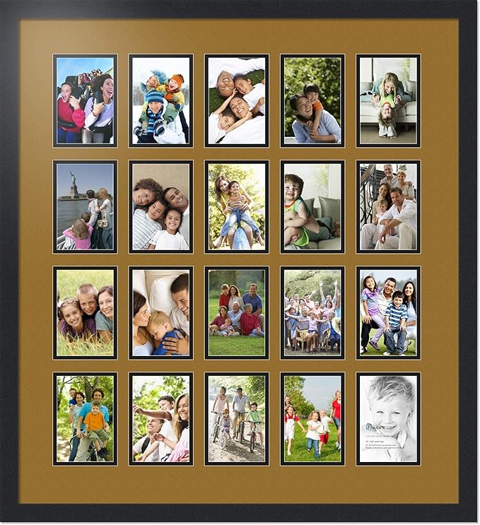 ArtToFrames Collage Photo Frame Double Mat with 20-4x6 Openings with Satin Black Frame and El Dorado mat.