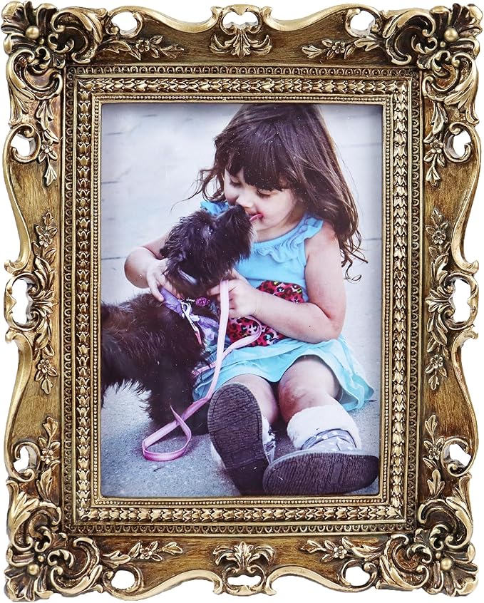 Hymmah Wallet Picture Frame Vintage Photo Frame Ornate Textured Hand-Crafted Resin Picture Frame with Easel & Hook for Tabletop & Wall Display, Decorative Floral Design Home Decor, Photo Gallery, Art, More (G-J, 5*7inch)