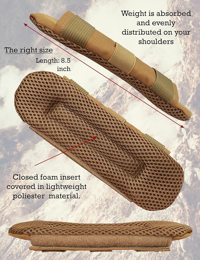 Shoulder Strap Pad for Optimal Weight Distribution, Plate Carrier Shoulder Pads with Velcro, Backpack Strap Pads, Shoulder Strap Cushion for Tactical and Weighted Vests, Body Armor, Waist Belts