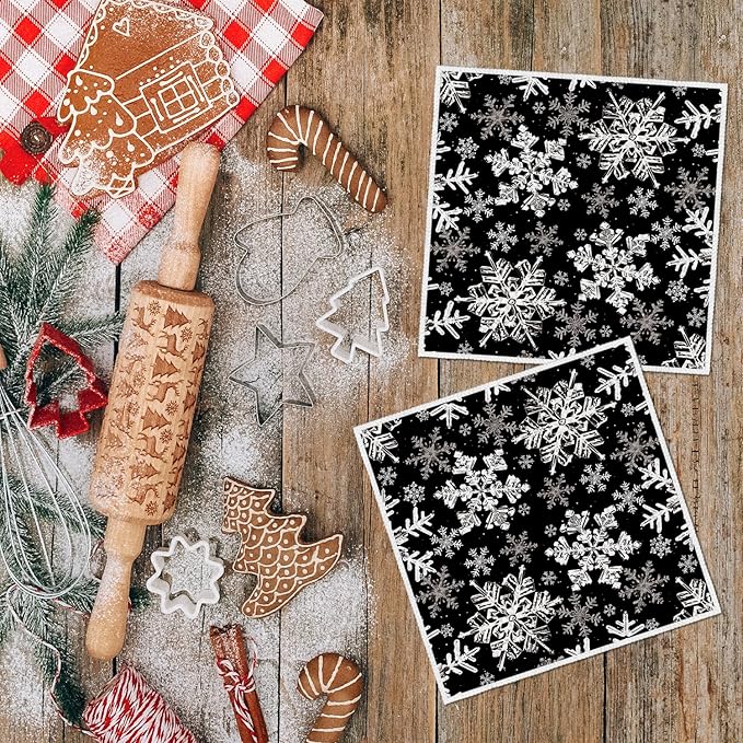 Artoid Mode Black Snowflakes Winter Kitchen Dish Cloths, 12x12 Inch Quick Dry Microfiber Dishcloths for Kitchen Dish Rags Set of 2