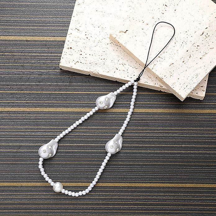 Beaded Phone Charm Lanyard Strap Girly Style Fixed Beads Pearl Lanyards