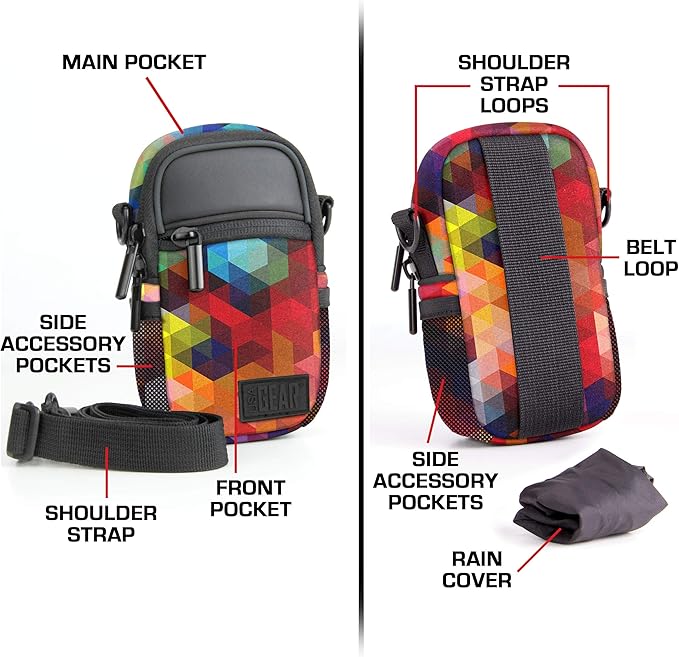 USA Gear Compact Camera Case Point & Shoot Camera Bag with Accessory Pockets, Rain Cover & Shoulder Strap Works W/Sony CyberShot, Canon PowerShot ELPH, Nikon COOLPIX, Olympus & More