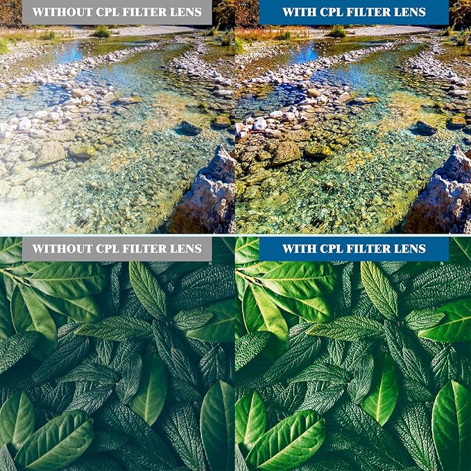 Mobile Phone Lens Set - 37mm Cpl Polarizing Lens Filter Kit for Smartphones Includes ClipLens Cover Storage Bag & Cleaning Cloth Enhance Color Saturation & Reduce Reflections