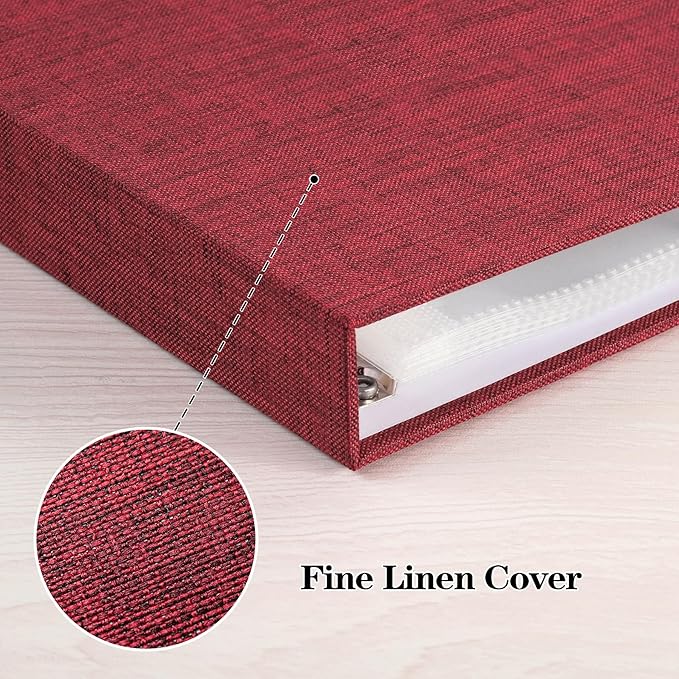 Mublalbum 12x12 Inch Large 3 Ring DIY Scrapbook Photo Album with 20 Plastic Sleeves 40 Pages Linen Cover Folder Binder for Baby Travel Wedding Anniversary and DIY Projects (Red)