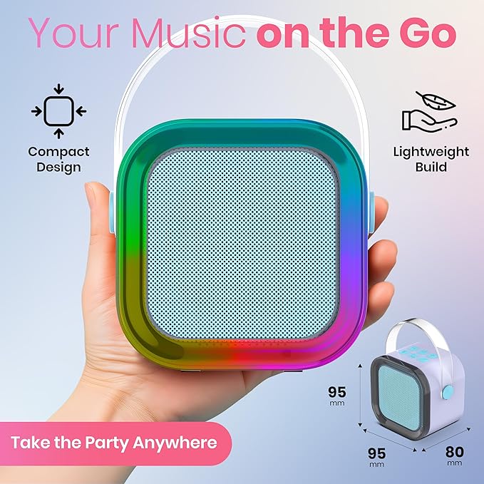 Mini Karaoke Machine for Kids Adults Teen with 2 Wireless Microphones, Gifts for Girl, Toys for Girls 6-8, Small Portable Bluetooth Speaker, Microphone, Car Singing Mic, Kareoke, Toddler Gift