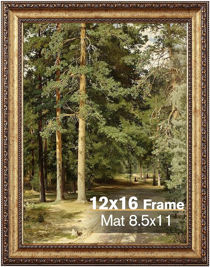 12x16 Antique Bronze Vintage Picture Frame, Ornate Vintage Picture Frames for Wall or Tabletop Display, 12 x 16 Photo Frame with Real Glass, Display Poster 8.5x11 with Mat or 12x16 without Mat for Antique Déco