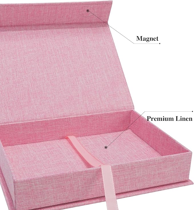 Hiwhy Photo Storage Box 8x10, Linen Photo Box, Memory Box Perfect to Store Your Photo, Pictures, Certificates, Scrapbooking Supplies, Keepsakes and Jewelry Pink