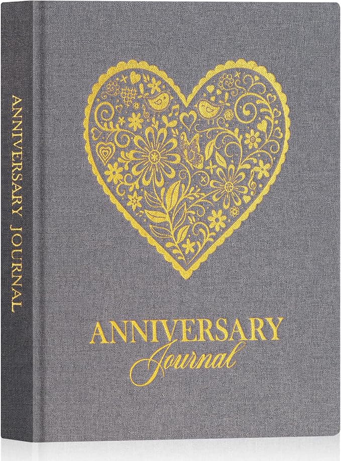 Lanpn Wedding Anniversary Journal Book, Linen Dating 1st to 70th Couple Memory Book Wedding Scrapbook, 190 Pages Love Stories Notebook Newlywed Marriage Anniversary Bridal Shower Gift, Grey
