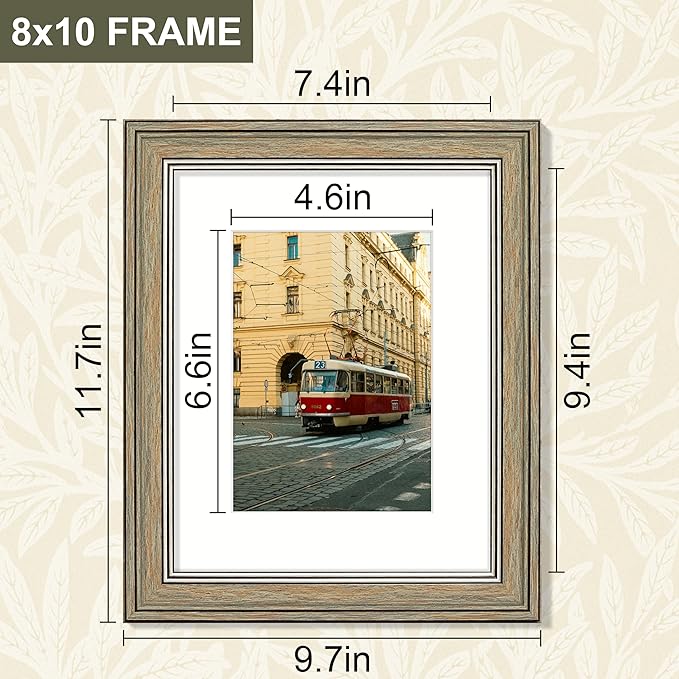 Vittanly 8x10 Picture Frame Set of 4, Vintage Photo Frame for Wall or Tabletop, Display 5x7 Pictures with Mat or 8x10 without Mat, Rustic Farmhouse Home Decor, Vintage Green