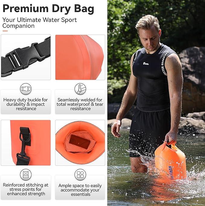 MARCHWAY Floating Waterproof Dry Bag Backpack 5L/10L/20L/30L/40L, Roll Top Sack Keeps Gear Dry for Kayaking, Rafting, Boating, Swimming, Camping, Hiking, Beach, Fishing