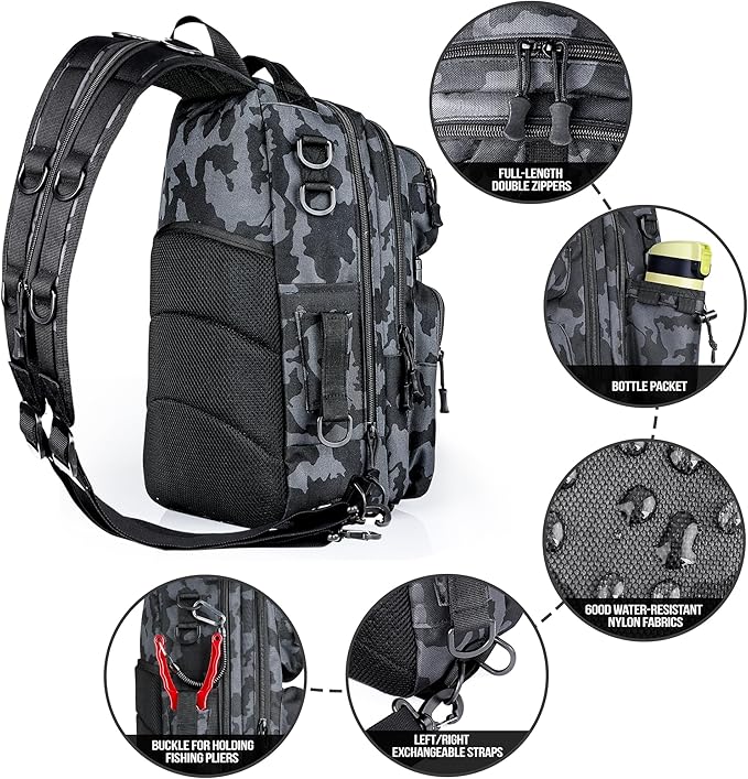 PLUSINNO Fishing Backpack, Fishing gear,Tackle Bag, Water-Resistant Bag with Rod Holder, Ideal Gifts for Men