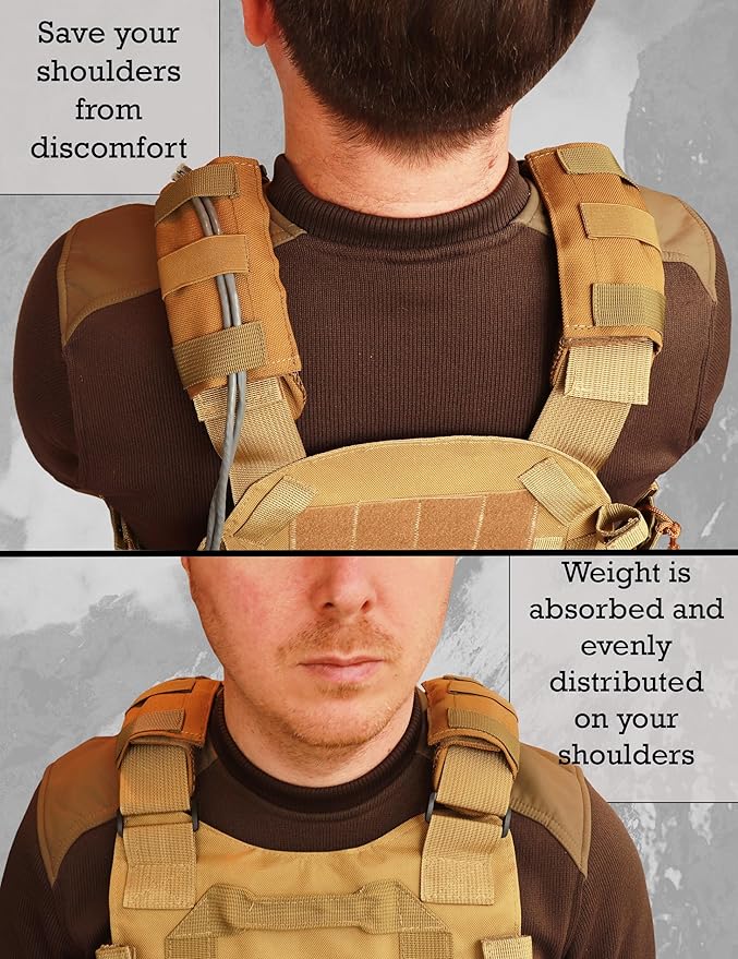 Shoulder Strap Pad for Optimal Weight Distribution, Plate Carrier Shoulder Pads with Velcro, Backpack Strap Pads, Shoulder Strap Cushion for Tactical and Weighted Vests, Body Armor, Waist Belts