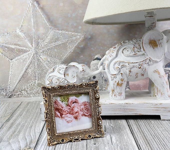 Hymmah 3 * 3inch Mini Wallet Picture Frame Vintage Photo Frame Ornate Textured Hand-Crafted Resin Frame with Easel&Hook for Tabletop&Wall Display,Photo Gallery,Art