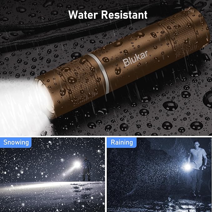Blukar Flashlight Rechargeable, High Lumens Flashlight, Super Bright Small LED Flash Light- Zoomable, Adjustable Brightness, Long Lasting for Camping, Outdoors and Home Emergency-Brown