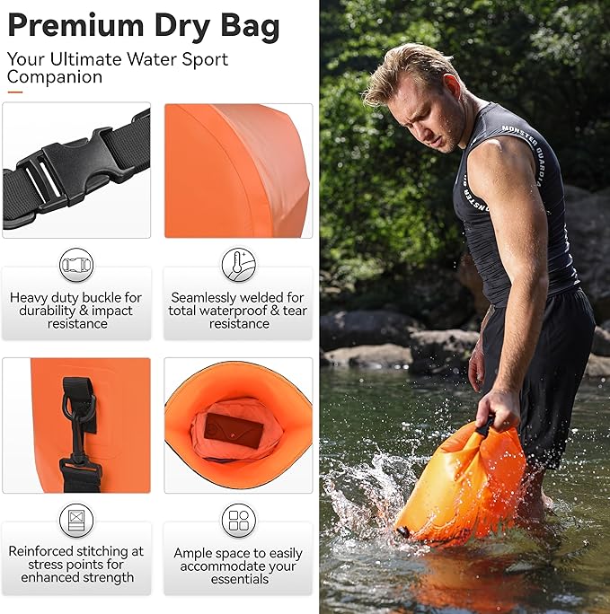 MARCHWAY Floating Waterproof Dry Bag Backpack 5L/10L/20L/30L/40L, Roll Top Sack Keeps Gear Dry for Kayaking, Rafting, Boating, Swimming, Camping, Hiking, Beach, Fishing