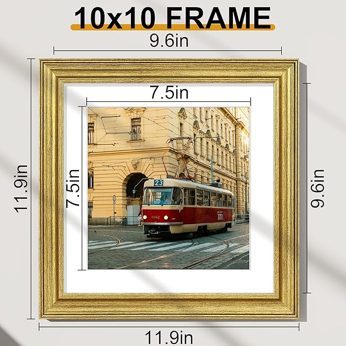 Vittanly 10x10 Picture Frames Set of 2, Ornate Vintage Photo Frame for Wall or Tabletop, Display 8x8 Pictures with Mat or 10x10 without Mat, Rustic Gold
