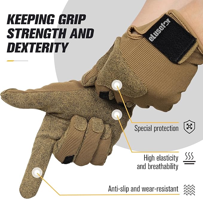 eLusefor Natural Tactile Shooting Glove: Seamless Wrap-Fingers Design, 360° Touchscreen Freedom, Customizable Badge