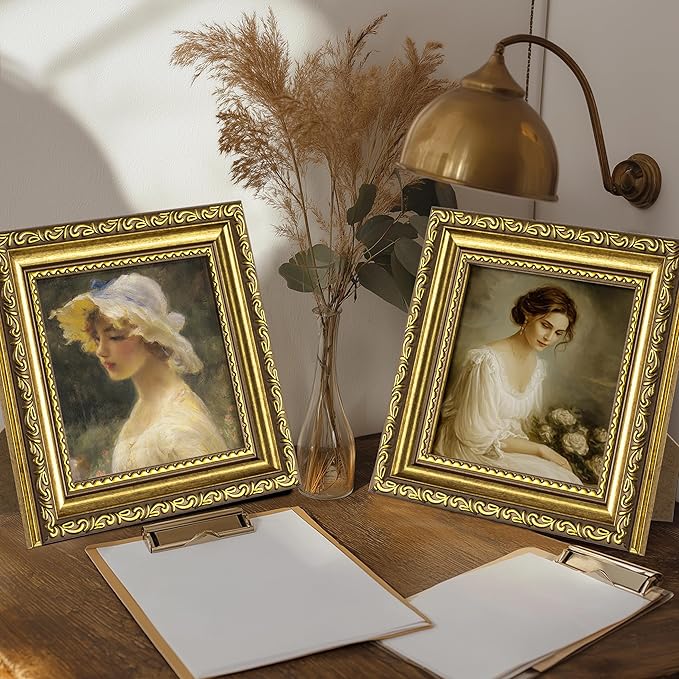 eletecpro 4x4 Picture Frames Set of 4, Ornate Frames with Glass Cover, Vintage Gold Photo Frame Displays 4x4 Photo for Tabletop, Gold