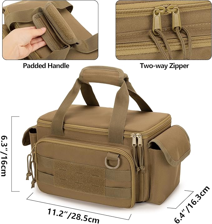 Small Tool Bag with Anti-friction and Thick Padded Bottom, Tool Storage Organizer for Men, Tactical Bag, Range Bag, Multi-functional Work Tote for Repairman, Electrician, Carpenters (Khaki)
