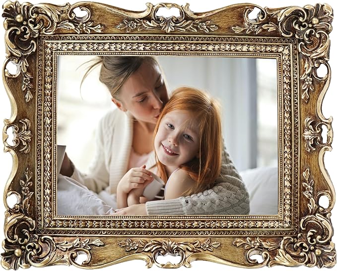 Hymmah Wallet Picture Frame Vintage Photo Frame Ornate Textured Hand-Crafted Resin Picture Frame with Easel & Hook for Tabletop & Wall Display, Decorative Floral Design Home Decor, Photo Gallery, Art, More (G-J, 5*7inch)