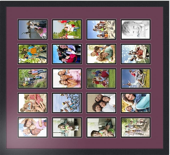 ArtToFrames Collage Photo Frame Double Mat with 20-4x6 Openings with Satin Black Frame and Ruby mat.