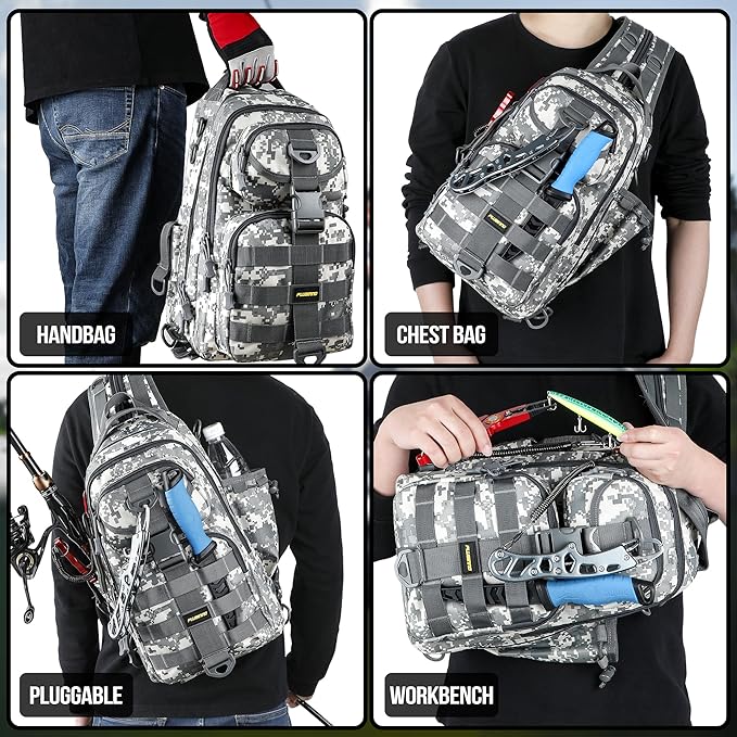 PLUSINNO Fishing Backpack Tackle Bag, Water-Resistant Backpack with Rod Holder, Ideal Gifts for Men