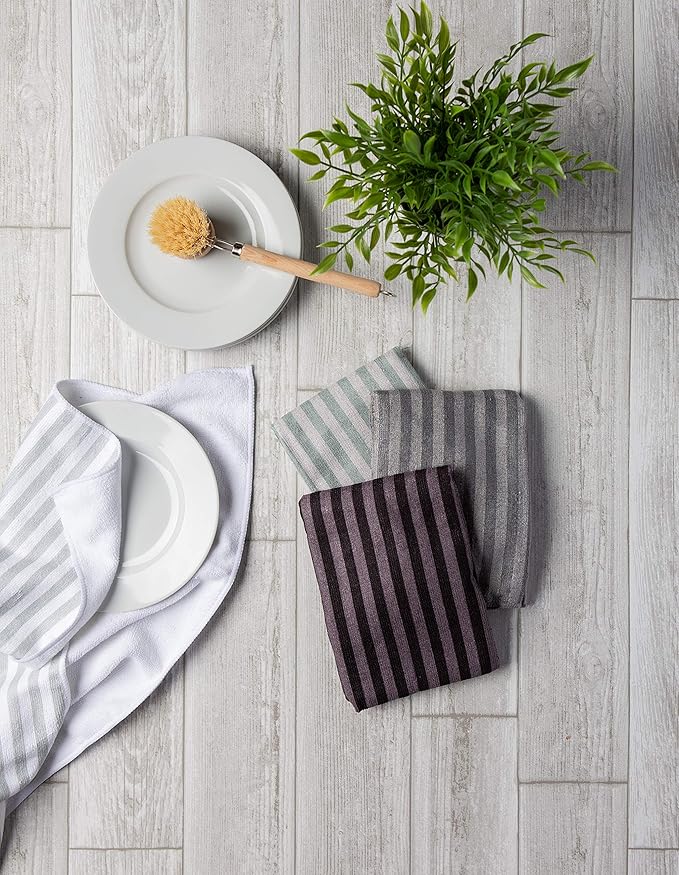 DII Cleaning Collection Multi-Purpose Microfiber, Gray Stripes, Dishtowel Set