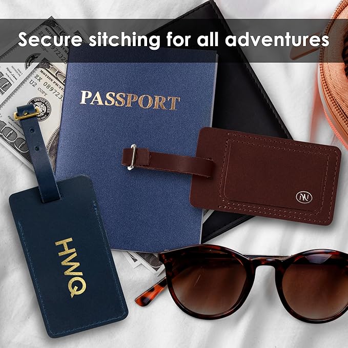 Northwind Personalized Leather Luggage Tag – Made in USA - Custom Monogrammed Travel Bag Tag, Handmade Premium Leather with Secure Strap, Durable Travel Accessory Gift for Men Women Travelers