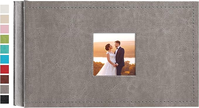 potricher Small Photo Album 4x6 100 Photos Leather Cover Picture Book with 100 Horizontal Pockets for Family Wedding Anniversary and Baby (Gray)