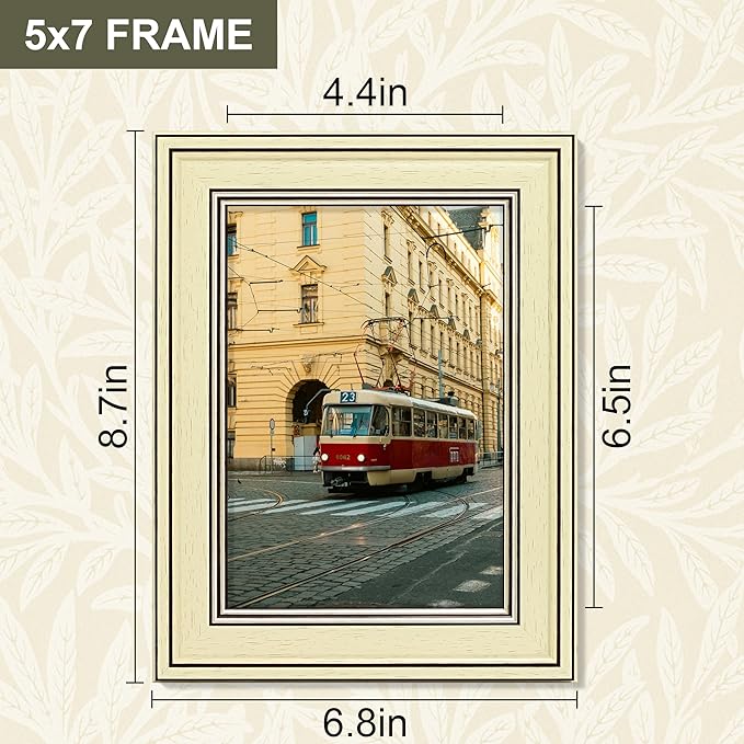 Vittanly 5x7 Picture Frame Set of 4, Vintage Photo Frame for Wall or Tabletop, Display 5x7 Pictures, Rustic Farmhouse Home Decor, Beige