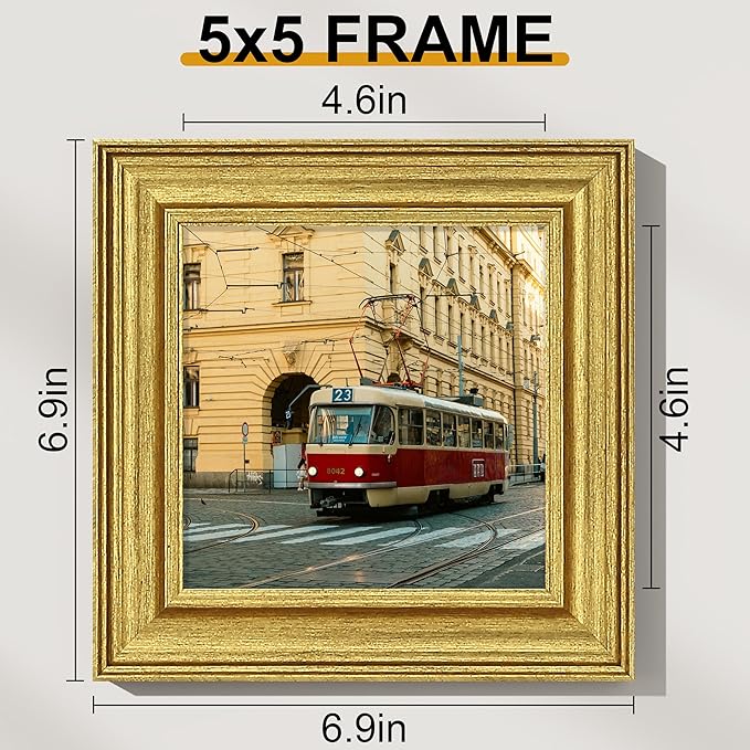 Vittanly 5x5 Picture Frames Set of 2, Ornate Vintage Photo Frame for Wall or Tabletop, Display 5x5 Pictures without Mat, Rustic Gold