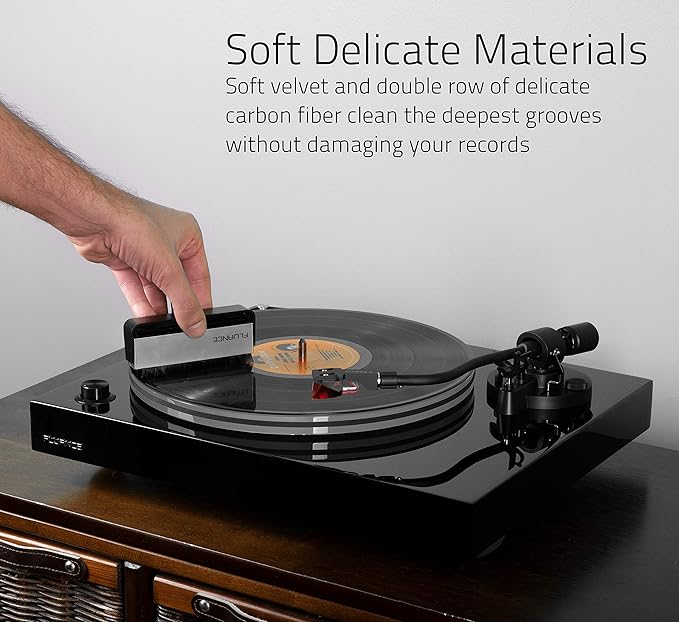 Fluance Vinyl Record Accessory Kit with Record and Stylus Anti-Static Carbon Fiber Brushes and Record Weight (VB52RW03)