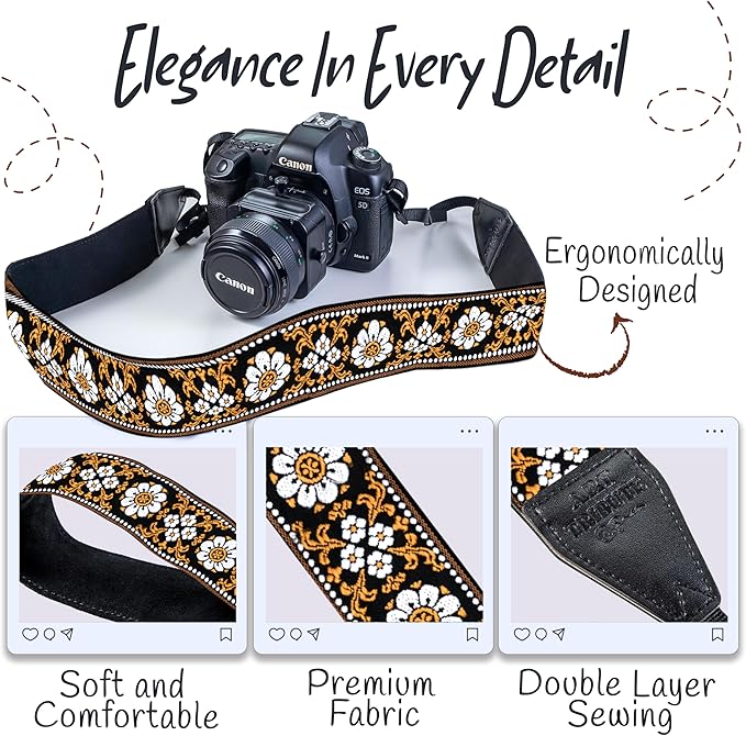 Art Tribute Camera Strap for All DSLR and Mirrorless Cameras. Add Your Name Or Initials Make It a Personalized Gift