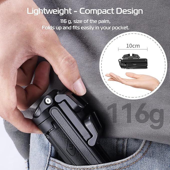 ULANZI JJ02 Selfie Stick Tripod, Extendable Grip Phone Tripod with Detachable Remote Pocket Size, 3-in-1 Mini Phone Grip 2 Cold Shoe, 10m/393.7'' Wireless Shutter, Vlog Livestreaming Photography
