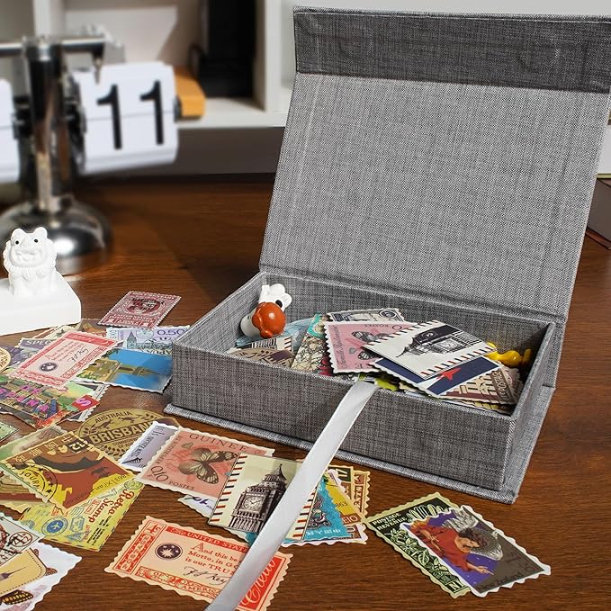 Hiwhy Photo Storage Box 8x10, Linen Photo Box, Memory Box Perfect to Store Your Photo, Pictures, Certificates, Scrapbooking Supplies, Keepsakes and Jewelry Grey