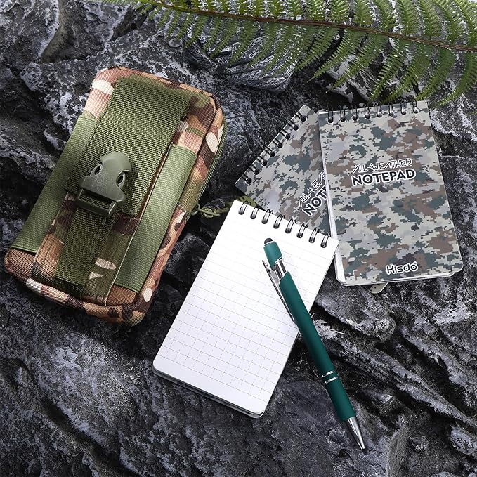 6 Pcs Waterproof Notebook Set, Write in The Rain Notebook, All Weather Notebook, Police Notepad, Field Notes Notebooks, 3 × 5" Pocket Notebook with Pen and Cover for Outdoor Activities Recording (Camouflage green)