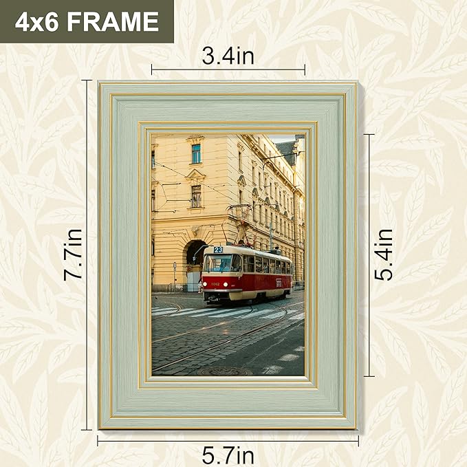Vittanly 4x6 Picture Frame Set of 4, Vintage Photo Frame for Wall or Tabletop, Display 4x6 Pictures, Rustic Farmhouse Home Decor, Light Green