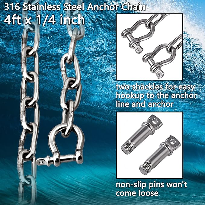 Boat Anchor Rope 3/8" x 100' Premium Solid Double Braided Nylon Anchor Line,with 1/4" x 4' Stainless Steel Anchor Chain,with Thimble & Shackle (White)