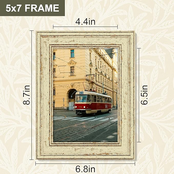 Vittanly 5x7 Picture Frame Set of 4, Vintage Photo Frame for Wall or Tabletop, Display 5x7 Pictures, Rustic Farmhouse Home Decor, Green Gold