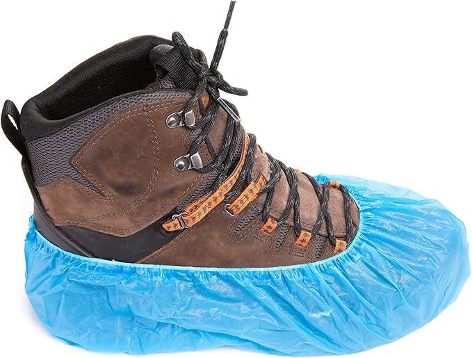 Yolju 300 Pack Disposable Shoe Covers with a Bonus Small Storage Box | Waterproof, Durable CPE Material