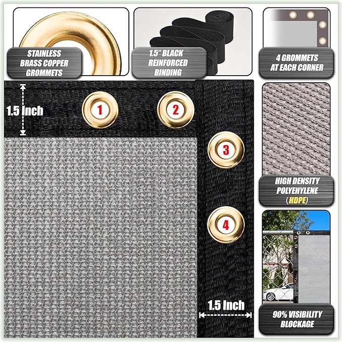 ColourTree Customized Size Fence Screen Privacy Screen Grey 5' x 161' - Commercial Grade 170 GSM - Heavy Duty - Cable Zip Ties Included