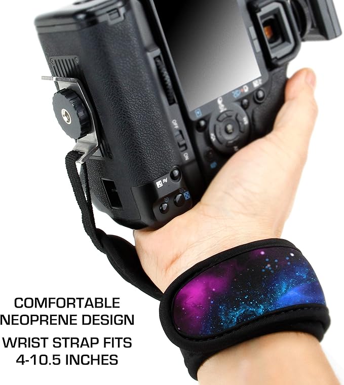 USA Gear DualGRIP Professional Grip Camera Hand Strap with Neoprene Design and Metal Plate - Compatible with Canon, Fujifilm, Nikon, Sony, and more DSLR, Mirrorless, Point & Shoot Cameras (Galaxy)