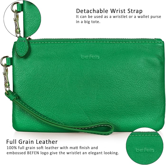 befen Genuine Leather Wristlet Clutch RFID Blocking Bag Cell Phone Wallet Purse Wristlet Wallet Purses and Handbags for Women