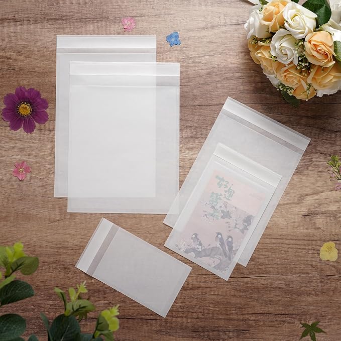 Quotidian White Flat Self-Seal Glassine Paper Bags Envelope 4.5" x 6.75" (11.5 x 17.3cm) Pack of 100 - Confetti Invitations Samples Small Soap Favor